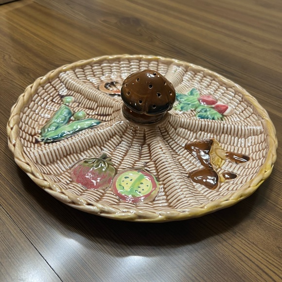 Japanese Hors d'oeuvre Ceramic Veggie Divided Serving Platter Mushroom - Picture 5 of 9